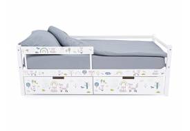 Кровать-тахта Svogen с ящиками и бортиком с фотопечатью белый/лисята