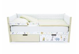 Кровать-тахта Svogen мягкая с ящиками и бортиком с фото бежевый/зверята