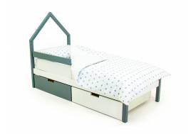 Кровать-домик мини Svogen с ящиками и бортиком графит-белый