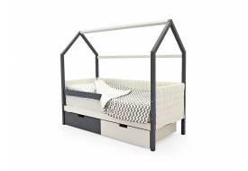 Кровать-домик мягкий Svogen с ящиками и бортиком графит-белый