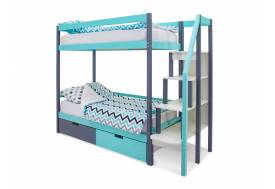 Двухъярусная кровать Svogen с ящиками графит-мятный