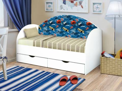 Кровать с продольной мягкой спинкой Софа №11 гонщик