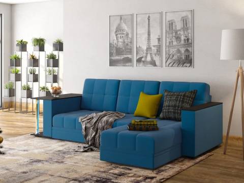 Диван угловой Атлант со столиком велюр Neo 27 сапфир синий