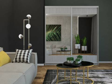 Шкаф-купе Юлия 2200 комбинированный рельефный МДФ/зеркало