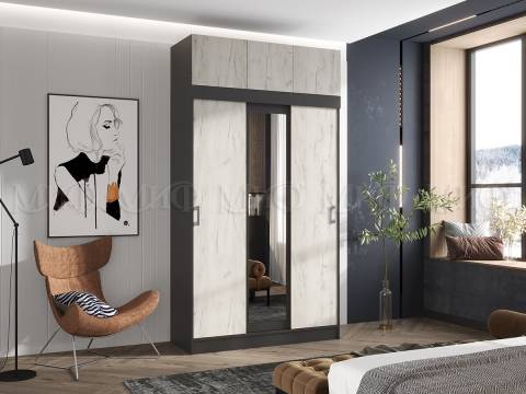 Шкаф с антресолью Бася/Роджина Дуб крафт белый/Графит