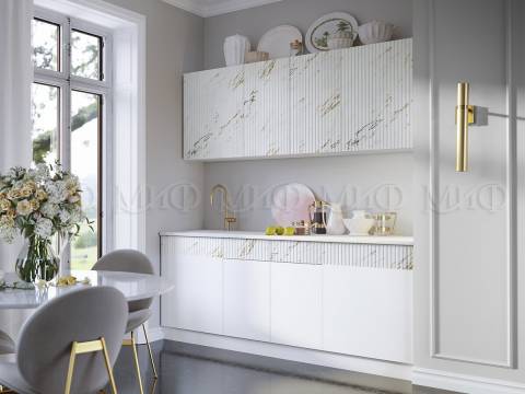 Кухонный гарнитур Оливия 2000 Белый глянец холодный/Мрамор золото