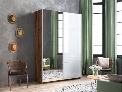 Шкаф-купе Прайм 2-х дверный 1600 Зеркало/Стекло Белое Крафт табачный