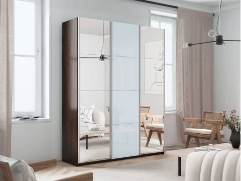 Шкаф-купе Прайм 3-х дверный 1800 Зеркало/Стекло Белое/Зеркало Венге