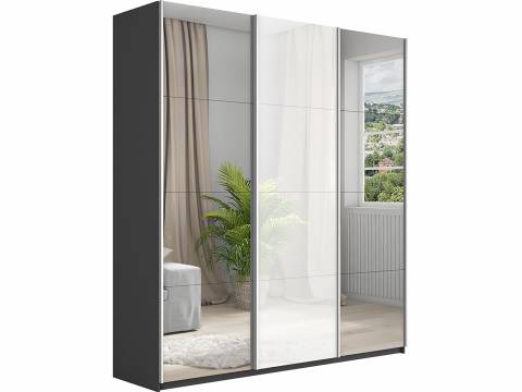 Шкаф-купе Прайм 3-х дверный 1800 Зеркало/Стекло Белое/Зеркало Серый Диамант
