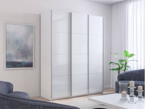 Шкаф-купе Прайм 3-х дверный 2100 три стекла белые Белый Снег