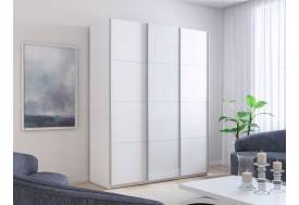 Шкаф-купе Прайм Широкий 3-х дверный два ДСП/Стекло Белое Белый Снег