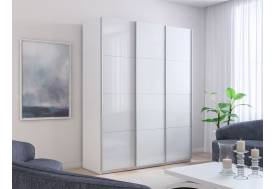 Шкаф-купе Прайм Широкий 3-х дверный два белых стекла/ДСП Белый Снег
