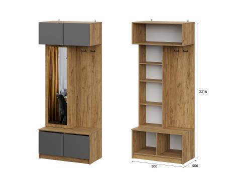 Вешалка с зеркалом Авиньон Графит серый