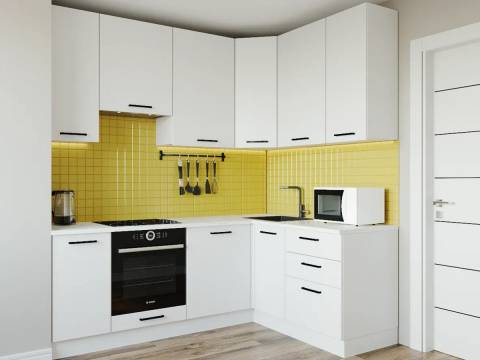 Кухонный гарнитур Белый Глянец 2200х1600 (верх 950 мм) МДФ