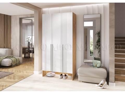 Прихожая Луна шкаф 3-х створчатый Браш Вайт, Дуб Крафт