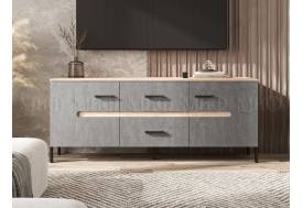 Тумба ТВ (металл) Ким Бетон Темный, Дуб Сонома