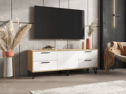 Тумба ТВ (1500) Флэш Браш Вайт, Дуб Крафт