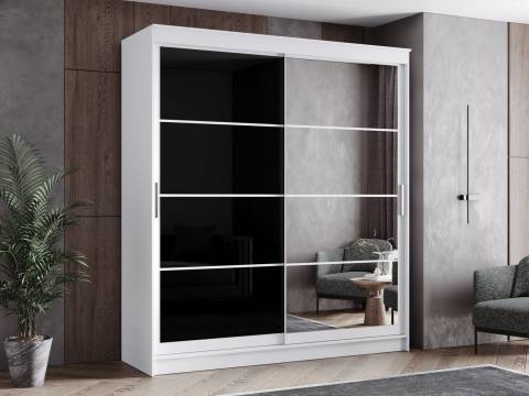 Шкаф-купе Гранд-1 2000 Белый гладкий-двери Зеркало-Лакобель черный