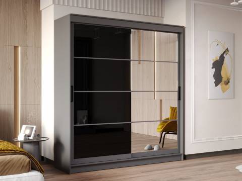 Шкаф-купе Гранд-1 2000 Графит-двери Зеркало-Лакобель черный