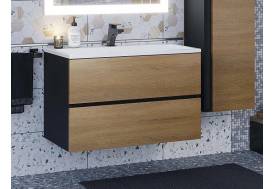 Тумба с раковиной Uperwood Barsa 80 см раковина белая-тумба черная/дуб сонома