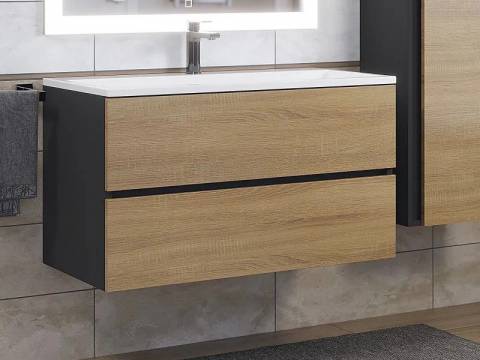 Тумба с раковиной Uperwood Barsa 90 см раковина белая-тумба черная/дуб сонома