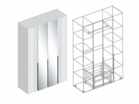 Шкаф Вита 4-створки с зеркалом белый лофт
