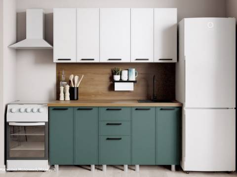 Кухонный гарнитур Магнолия 1600 мм Молочный/Изумруд